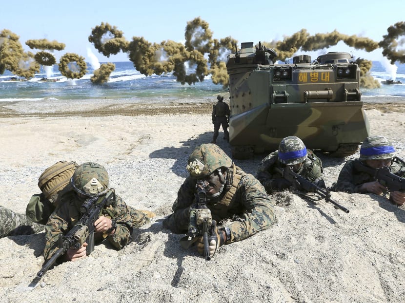 United States Marines during an exercise with their South Korean counterpart. Photo: Yonhap via AP