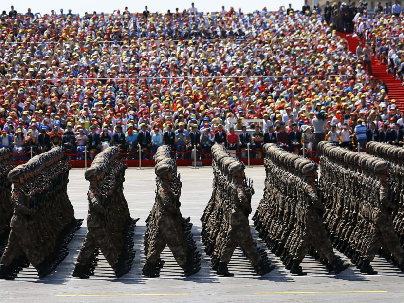 Soldiers of China's People's Liberation Army (PLA) march during the military parade to mark the 70th anniversary of the end of World War Two, in Beijing, China, Sept 3, 2015. Photo: Reuters