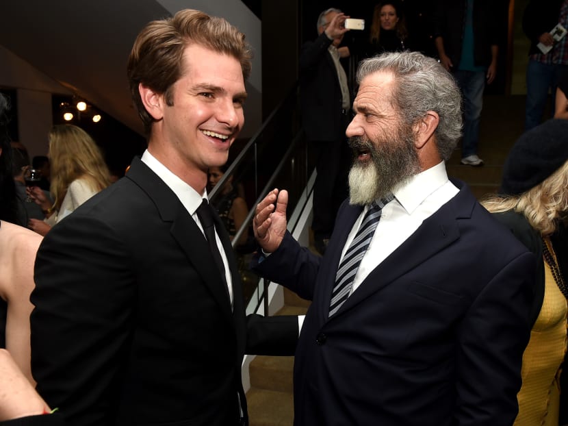 Actor Andrew Garfield (left) and director Mel Gibson at a screening Hacksaw Ridge. Photo: AFP