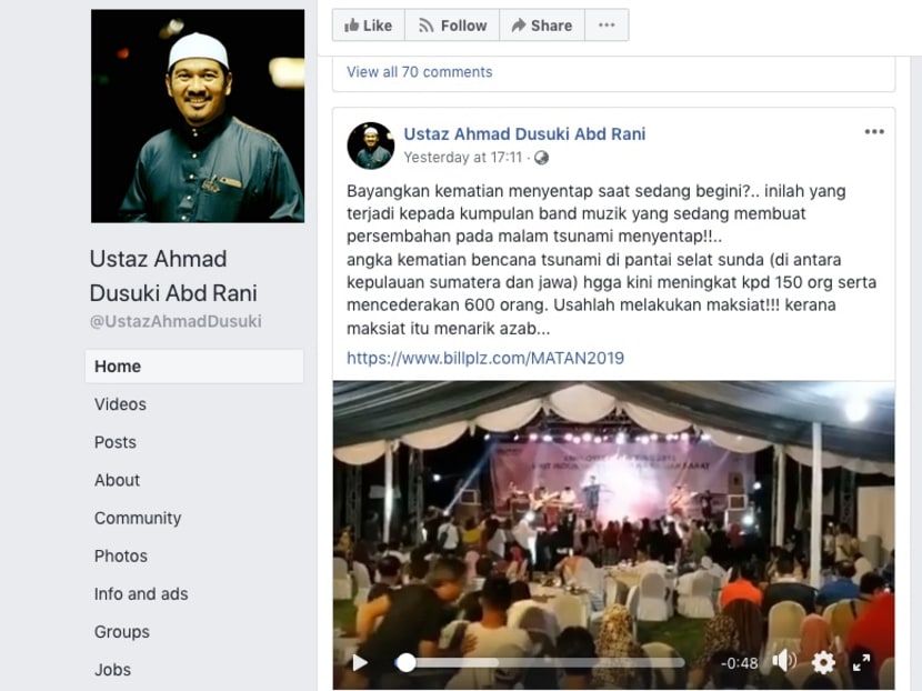 Ahmad Dusuki Abdul Rani also made a similar post on Facebook .