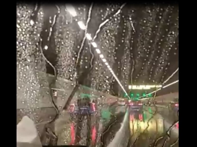 Screengrab of a "downpour" in the MCE tunnel on Tuesday night (Jan 16). Credit: Social media