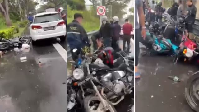 轿车雨天连撞七辆摩托车 一人送院 司机被捕