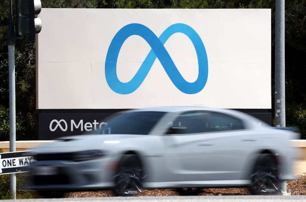A sign is posted in front of Meta headquarters on April 28, 2022 in Menlo Park, California. A sign is posted in front of Meta headquarters on April 28, 2022 in Menlo Park, California. 