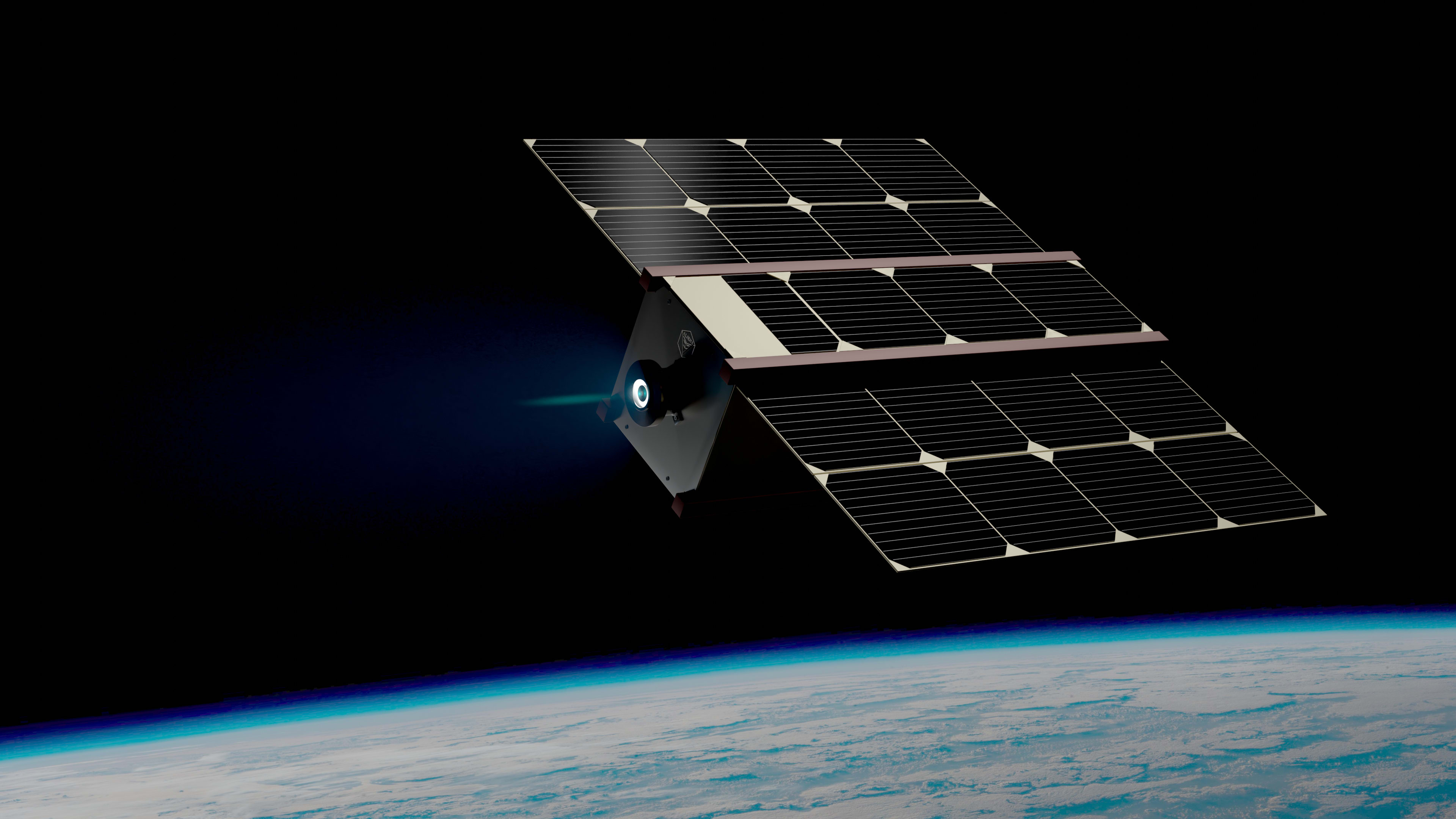 A three-dimensional image rendering of a satellite, powered by Singapore start-up Aliena’s engine, in Earth’s orbit.