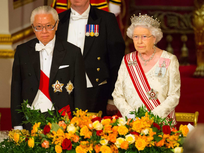 President of Singapore Tony Tan with Britain's Queen Elizabeth II during a state banquet at Buckingham Palace in London. Photo: AP