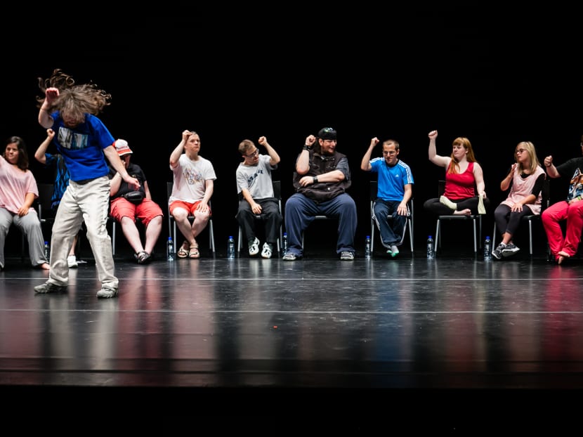 Let's groove: Theater HORA performers let their hair down in the group's collaboration with Jerome Bel titled Disabled Theater. Photo: Kevin Lee