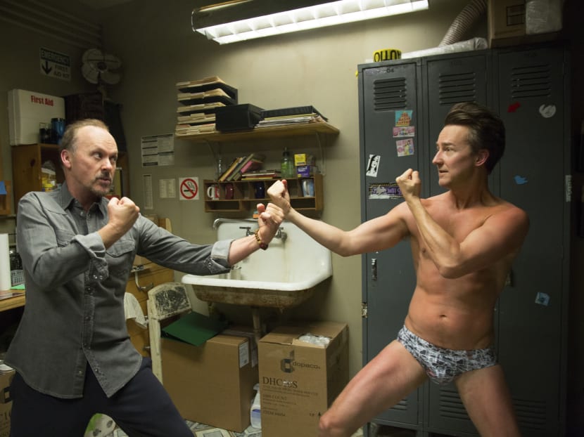 This image released by Fox Searchlight Pictures shows Michael Keaton, left, and Edward Norton in a scene from Birdman. Photo: AP