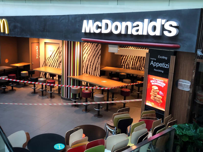 A McDonald's outlet at Chinatown Point. In a statement on Friday, the fast food chain said that all of its restaurants here will temporarily remove takeaways until May 4 as an added safety precaution to “flatten” the Covid-19 curve.
