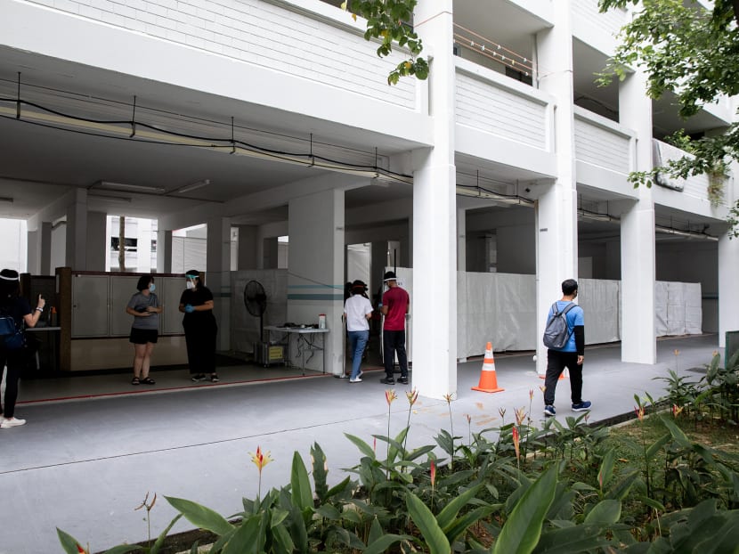A makeshift Covid-19 swab test site at Block 506, Hougang Avenue 8, on May 21, 2021. A makeshift Covid-19 swab test site at Block 506, Hougang Avenue 8, on May 21, 2021.