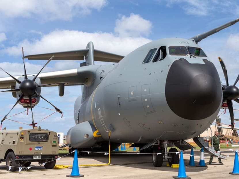 A French Air Force Airbus A400M turboprop military aircraft on display. BLOOMBERG FILE PHOTO