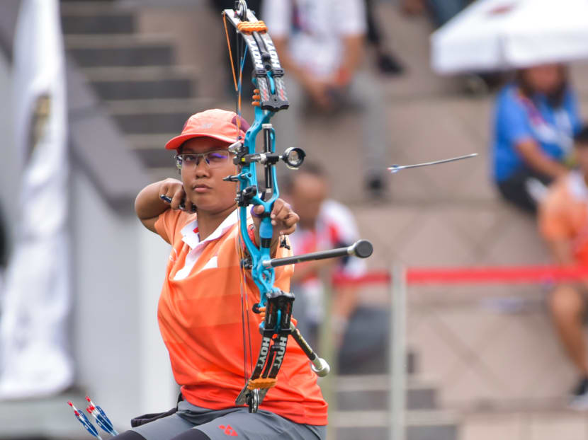 Syahidah  Alim cruised to her second consecutive gold medal in the Women's Individual Compound Open category. Photo: Sport Singapore