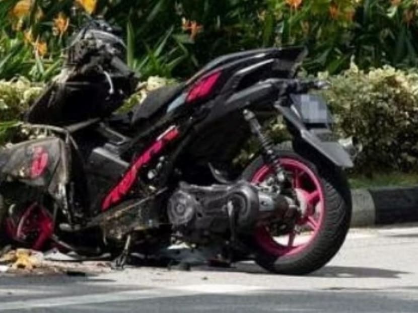 A photo from the Facebook group Singapore road accidents.com showing a motorcycle allegedly involved in an accident along Bras Basah Road.