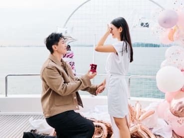 Actors Hong Ling and Nick Teo officially engaged in surprise sunset yacht proposal 