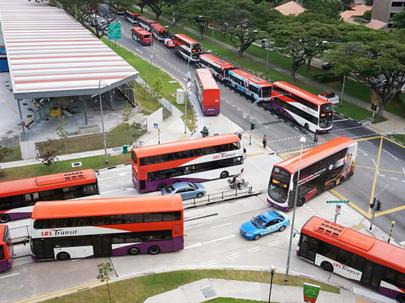 A congested line of buses wait in line at Bedok North Road to enter the Bedok Integrated Transport Hub. Photo: Ernest Chua