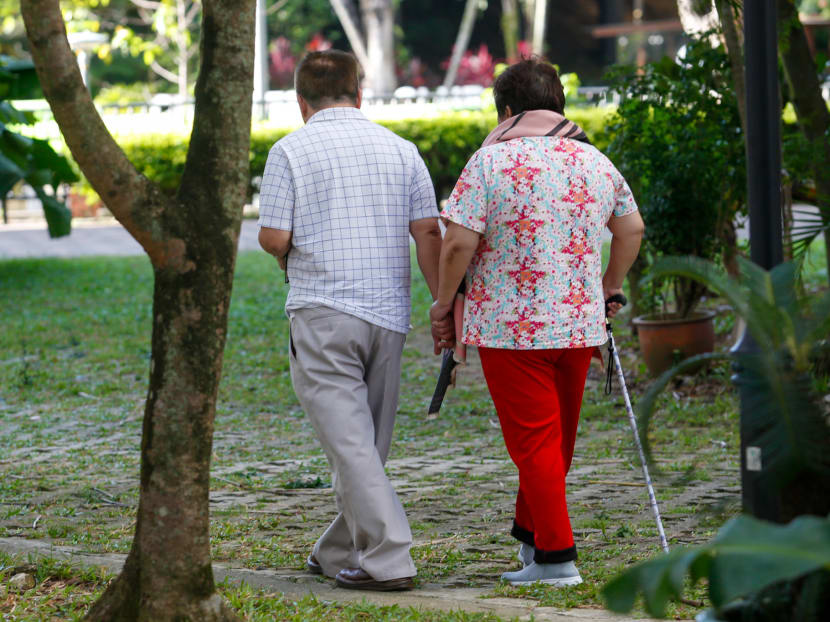 An elderly couple at Bukit Batok Central on Feb 25, 2020.