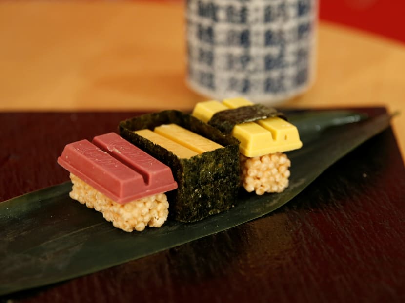 Nestle Japan's sushi-shaped Kit Kats at its Ginza store in Tokyo on Feb 2, 2017. Japan boasts the world’s second-largest consumption of Kit Kats. Photo: Reuters