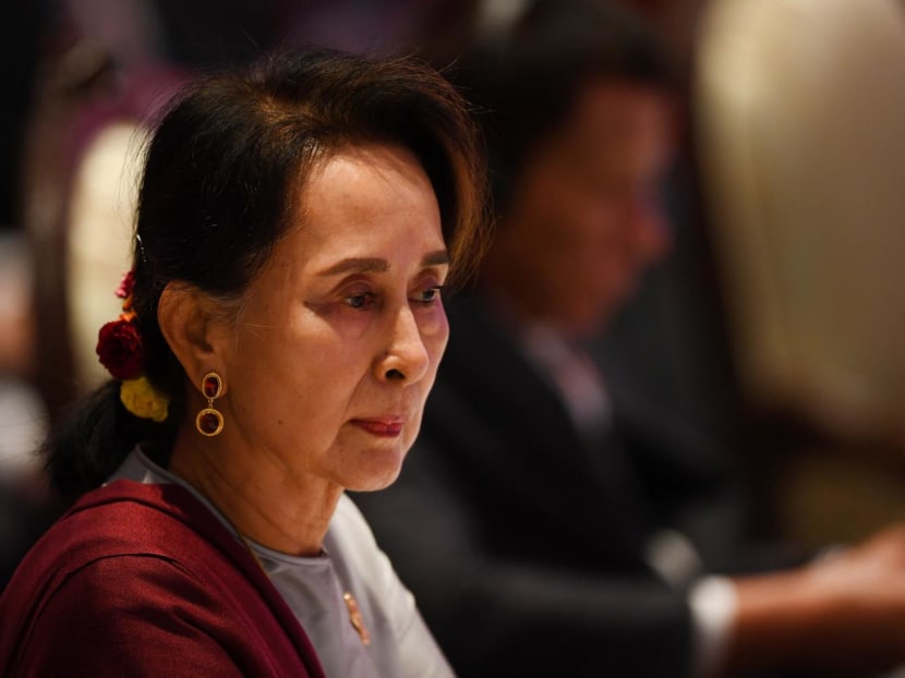 File photo taken on Nov 3, 2019 shows Myanmar's State Counsellor Aung San Suu Kyi attending the 10th Asean-UN Summit in Bangkok. File photo taken on Nov 3, 2019 shows Myanmar's State Counsellor Aung San Suu Kyi attending the 10th Asean-UN Summit in Bangkok.