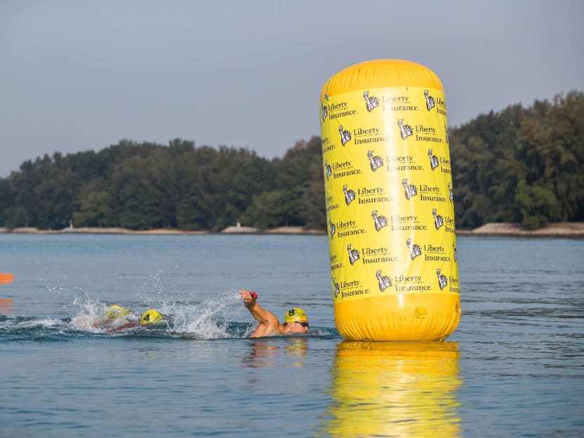 Swimmers taking part in the Liberty Insurance SEA Open Water Qualifier in March. Photo: SSA/Liberty