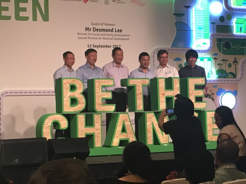 Second Minister for National Development Desmond Lee (third from right) at the opening of the Singapore Green Building Week at the Sands Expo and Convention Centre. Photo: Siau Ming En/TODAY