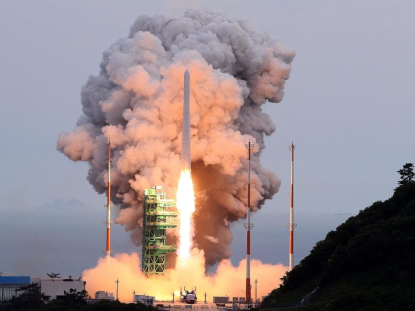 This handout photo provided by the Korea Aerospace Research Institute shows South Korea's homegrown space rocket Nuri launching from the Naro Space Centre in the southern coastal village of Goheung on May 25, 2023.