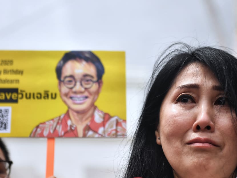 Ms Sitanan Satsaksit, sister of missing activist Wanchalearm Satsaksit, addresses the media after marking her brother's 38th birthday in front of the Cambodian Embassy in Bangkok, Thailand on Aug 11, 2020. Ms Sitanan Satsaksit, sister of missing activist Wanchalearm Satsaksit, addresses the media after marking her brother's 38th birthday in front of the Cambodian Embassy in Bangkok, Thailand on Aug 11, 2020.