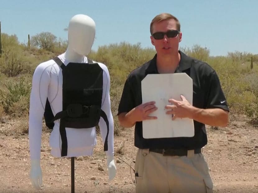 <p>Arizona fire captain Kevin Goodman demonstrates a bulletproof vest made by his company, Escape Armour, outside Phoenix, Arizona on June 10, 2022.</p>
<p>Arizona fire captain Kevin Goodman demonstrates a bulletproof vest made by his company, Escape Armour, outside Phoenix, Arizona on June 10, 2022.</p>