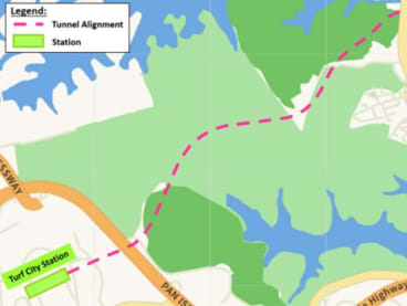 A map of the planned tunnel between the upcoming Turf City and Bright Hill MRT stations on the Cross Island Line. 