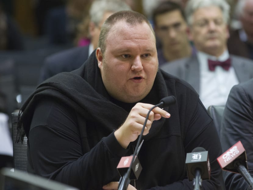 Internet millionaire Kim Dotcom making his submissions to the Intelligence and Security select committee hearing into the GCSB at Parliament, Wellington on July 3 last year. Photo: AP