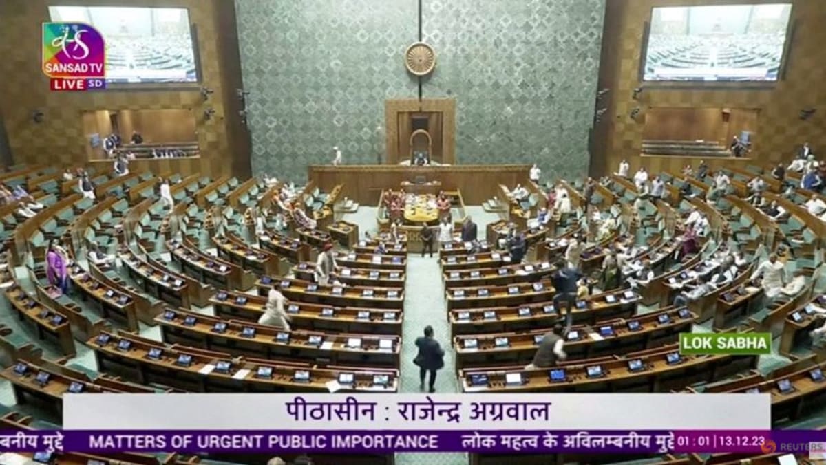 Security breach in Indian parliament, man jumps into lawmakers’ area Security breach in Indian parliament, man jumps into lawmakers’ area