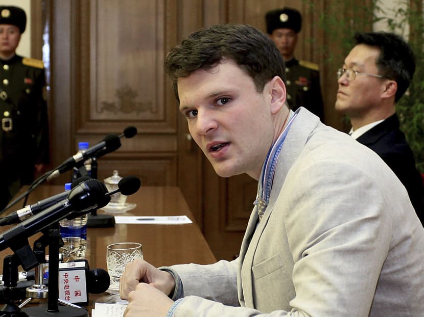 In this Feb. 29, 2016, file photo, American student Otto Warmbier speaks as he is presented to reporters in Pyongyang, North Korea. AP file photo