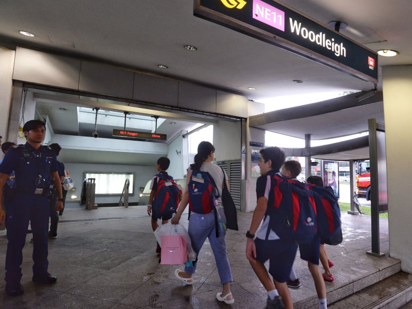 Commuters at Woodleigh MRT station, on April 18, 2017. Photo: Robin Choo/TODAY