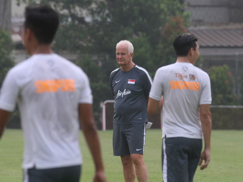 Singapore football national head coach Bernd Stange (in grey) says the current haze situation should not affect the team’s preparations significantly. Photo: Daryl Kang