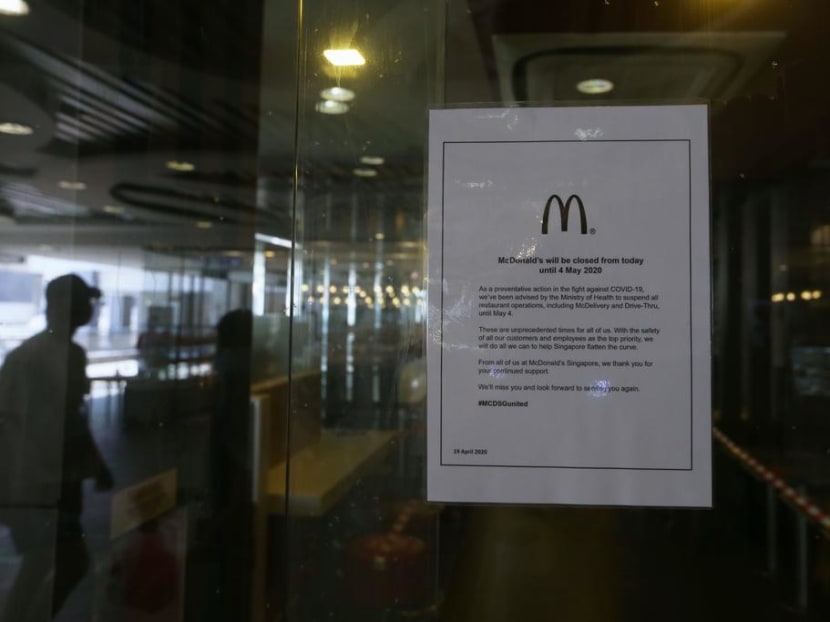 A notice at a McDonald’s outlet at Causeway Point in Woodlands that suspended operations on April 19, 2020.
