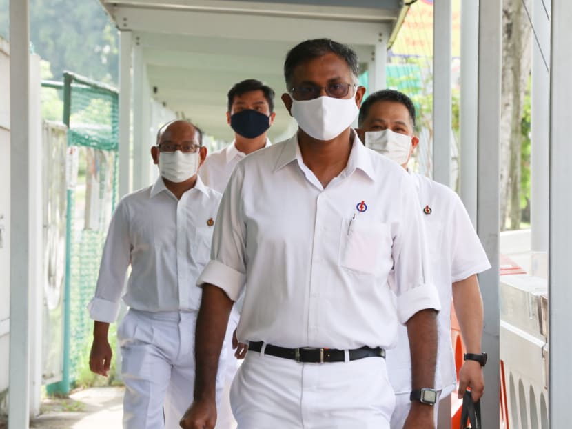 People's Action Party candidate Murali Pillai arriving at Nan Hua High School on Nomination Day, June 30, 2020.