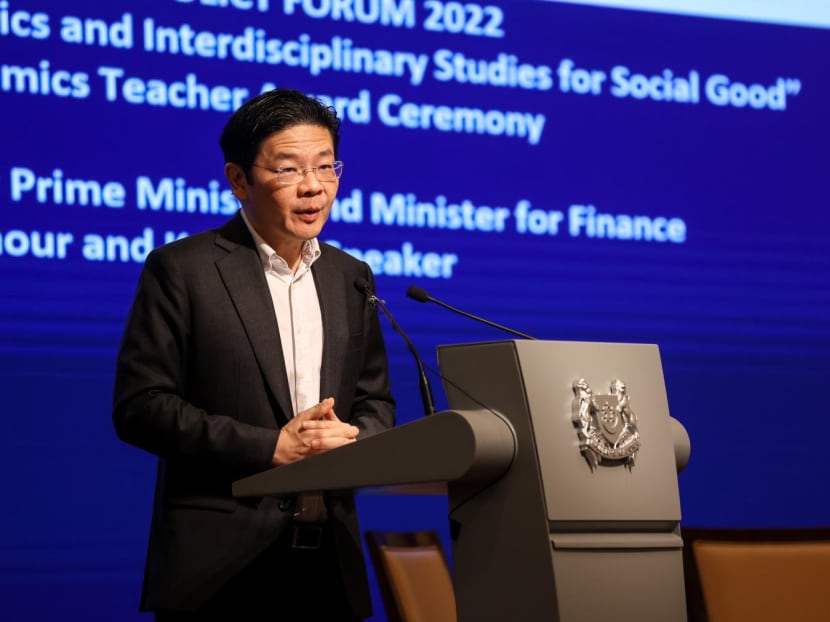 Deputy Prime Minister Lawrence Wong delivering his keynote address at the Singapore Economic Policy Forum on Oct 18, 2022, at the Regent Singapore.