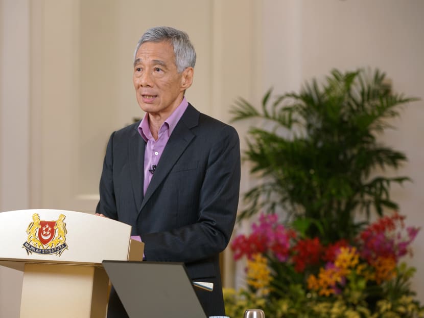 Prime Minister Lee Hsien Loong speaking in a live broadcast to the nation on May 31, 2021.