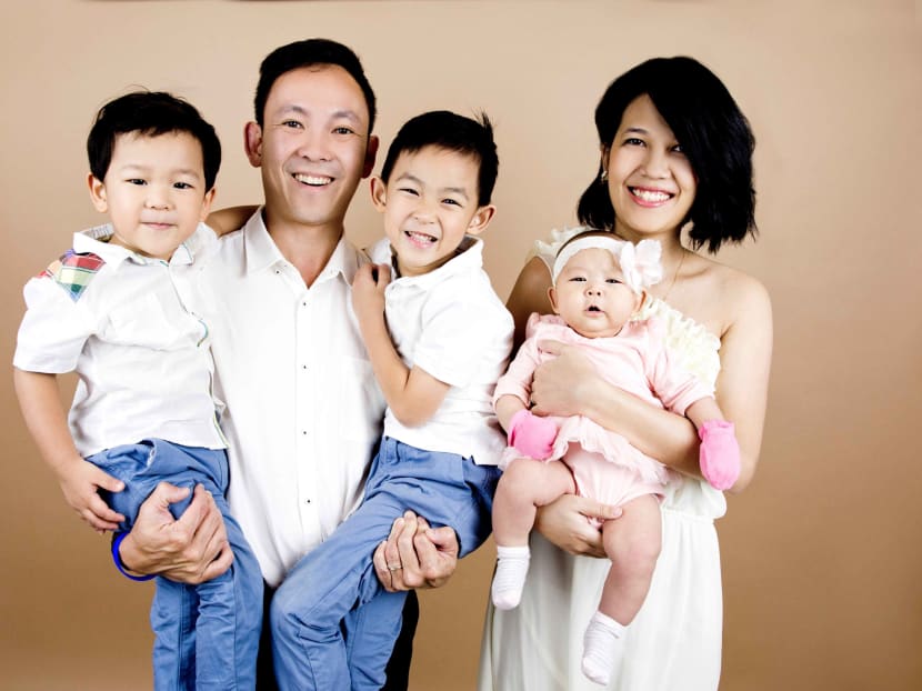Centre for Fathering's CEO Bryan Tan and his family - wife Adriana, and their children, from four months old to 7 years old. Photo: Bryan Tan