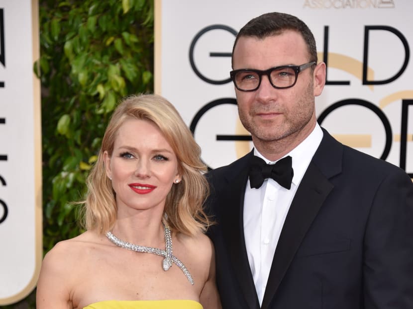 Naomi Watts, left, and Liev Schreiber arrive at the 72nd annual Golden Globe Awards at the Beverly Hilton Hotel on Jan 11, 2015, in Beverly Hills. Photo: Invision via AP