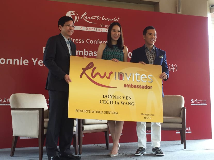 Tan Hee Teck, chairman and CEO of Resorts World Sentosa (left) with Cecilia Wang and Donnie Yen. Photo: Serene Lim.