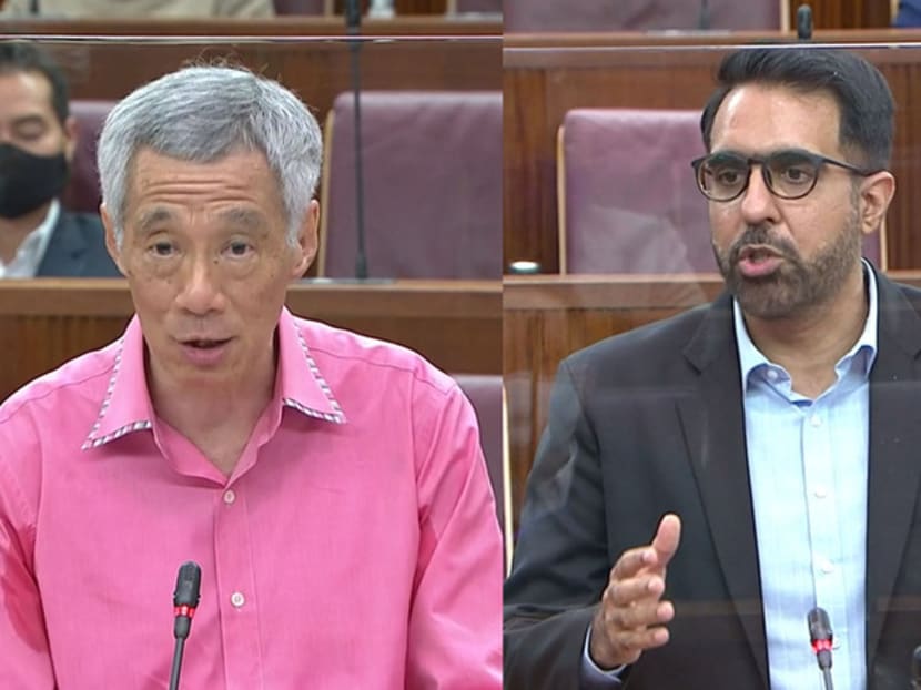 Prime Minister Lee Hsien Loong (left) and Leader of the Opposition Pritam Singh speaking in Parliament on Sept 2, 2020.