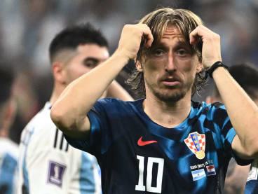 Croatia's midfielder Luka Modric looks on after losing 3-0 to Argentina in the Qatar 2022 World Cup football semi-final match between Argentina and Croatia at Lusail Stadium on Dec 13, 2022.

