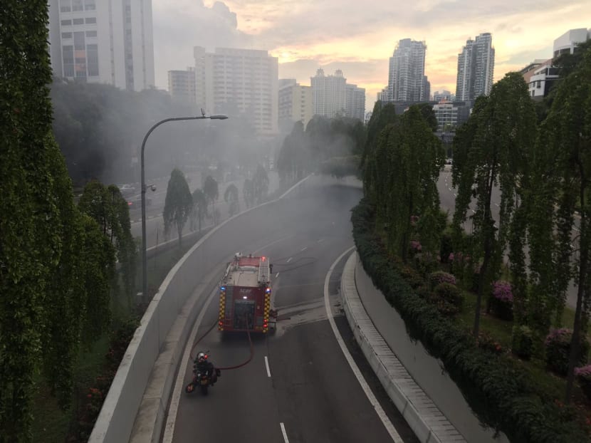 Smoke rising out from Havelock Road exit. Photo: Masturah Maidin