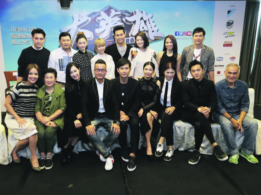 Exactly how "villainous" are Chen Han Wei (fourth from right), Shaun Chen (fifth from right) and Jesseca Liu (sixth from right) been? The three of them, who are headlining year-end blockbuster Hero, shared more in the press conference for the show. Photo: Chua Hong Yin