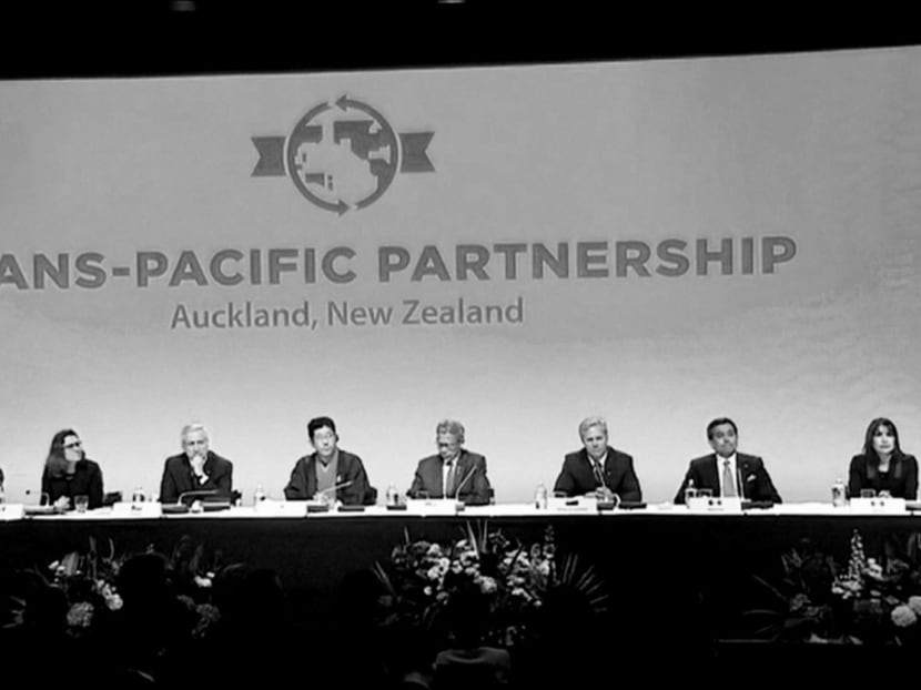 Trade ministers and officials from the 12 TPP member nations at the signing ceremony in New Zealand on Feb 4 last year. In an open letter to the US Congress, six US ambassadors warn that walking away from the TPP may be seen by future generations as the moment America chose to cede leadership in Asia-Pacific to others. Photo: REUTERS