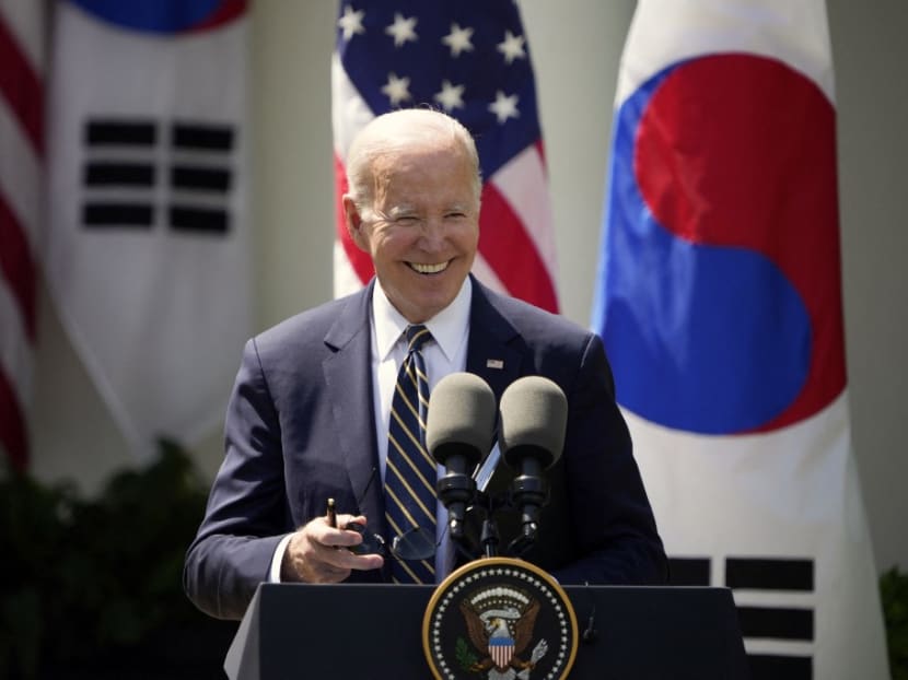 US President Joe Biden responds to a reporter's question on the debt limit during a joint press conference with South Korean President Yoon Suk-yeol in the Rose Garden at the White House, April 26, 2023 in Washington, DC.
