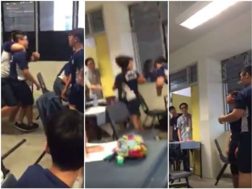 An instance of bullying happening in Singapore at St. Hilda's Secondary School that was widely circulated on social media. Screengrab: Social Media