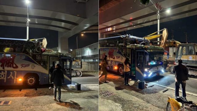 台湾高雄旅游巴士车头卡隧道  80岁老翁遭“削头”亡