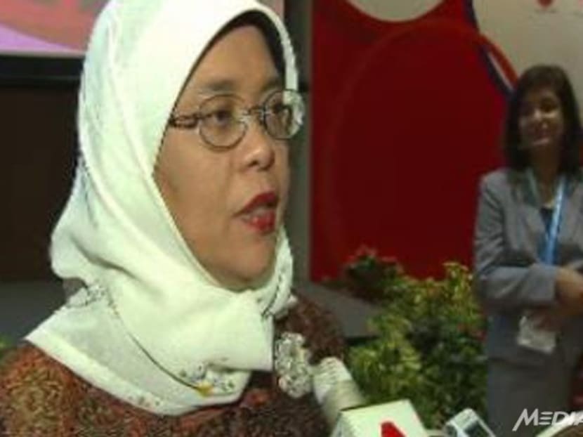 Singapore’s Speaker of Parliament Halimah Yacob speaking at the Singapore Mental Health Conference today (Sept 27). She said it will be useful to have a steering committee for mental healthcare related issues. Photo: Channel NewsAsia