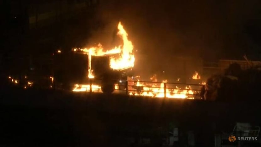 Armoured police vehicle set ablaze as Hong Kong violence escalates Armoured police vehicle set ablaze as Hong Kong violence escalates