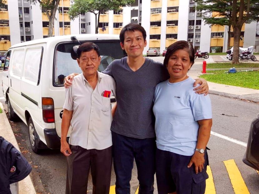 The author with his parents in 2019 in front of their delivery van just before he returned from Singapore to the United States for work. His parents recently lost their jobs due to the Covid-19 crisis.